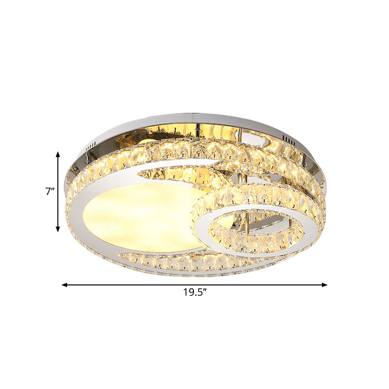 Round Ceiling Lighting Modernist Beveled Crystal 19.5"/23.5" Wide LED Chrome Semi Flush in Warm/White Light Clearhalo 'Ceiling Lights' 'Close To Ceiling Lights' 'Close to ceiling' 'Semi-flushmount' Lighting' 1712512