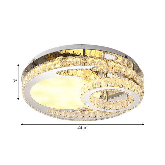 Round Ceiling Lighting Modernist Beveled Crystal 19.5"/23.5" Wide LED Chrome Semi Flush in Warm/White Light Clearhalo 'Ceiling Lights' 'Close To Ceiling Lights' 'Close to ceiling' 'Semi-flushmount' Lighting' 1712513
