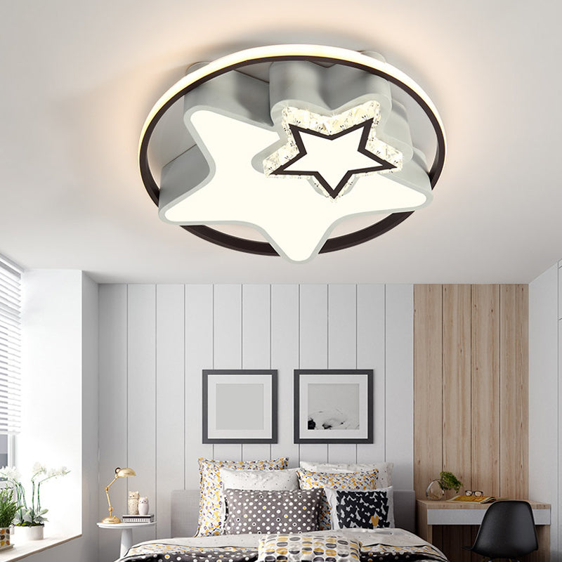 Minimalist Round/Star Ceiling Lamp Crystal Block Sleeping Room LED Flush Mount in Black, Warm/White Light Black Star Clearhalo 'Ceiling Lights' 'Close To Ceiling Lights' 'Close to ceiling' 'Flush mount' Lighting' 1712531