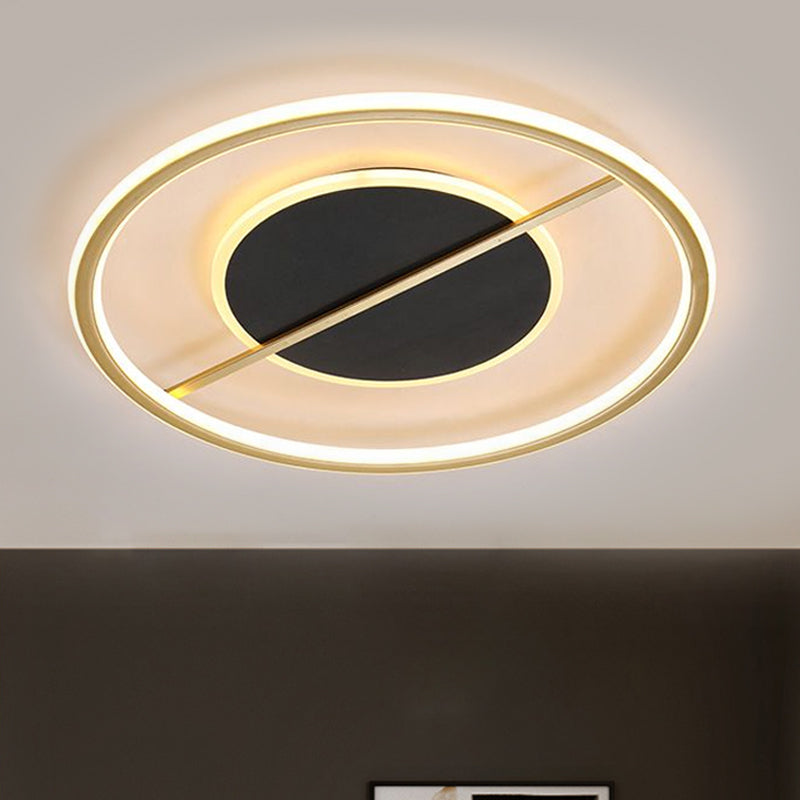 Modernist Round Flush Light Fixture Metal 16"/19.5" Wide LED Bedroom Flush Mount Lamp in Black, Warm/White Light Black Clearhalo 'Ceiling Lights' 'Close To Ceiling Lights' 'Close to ceiling' 'Flush mount' Lighting' 1712545