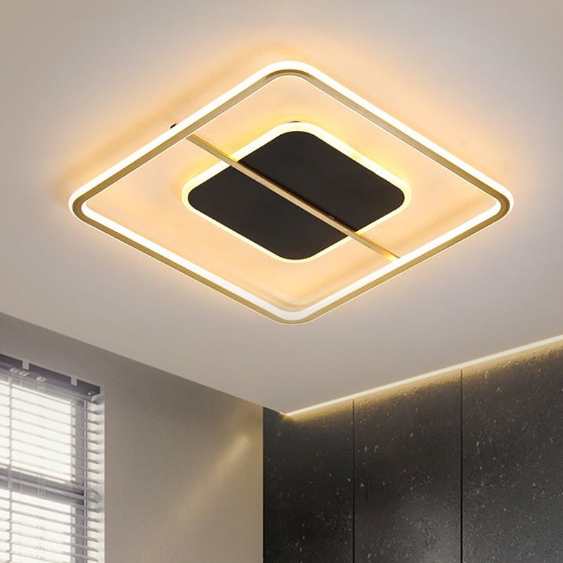 Iron Square Flush Light Fixture Nordic LED Black Flushmount Lighting in Warm/White Light, 16"/19.5" Wide Black Clearhalo 'Ceiling Lights' 'Close To Ceiling Lights' 'Close to ceiling' 'Flush mount' Lighting' 1712550