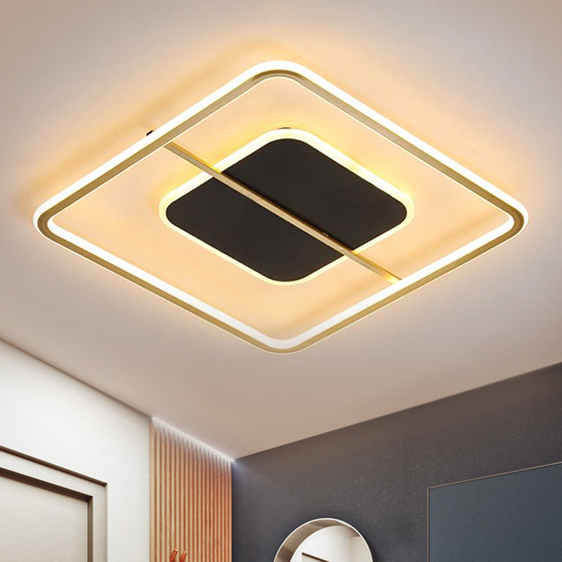 Iron Square Flush Light Fixture Nordic LED Black Flushmount Lighting in Warm/White Light, 16"/19.5" Wide Clearhalo 'Ceiling Lights' 'Close To Ceiling Lights' 'Close to ceiling' 'Flush mount' Lighting' 1712551