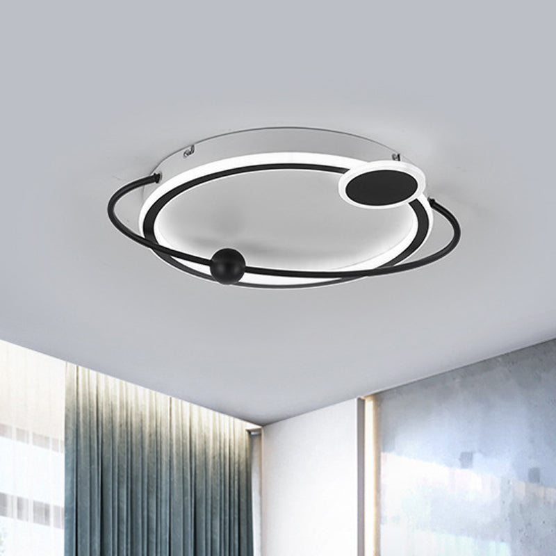 19"/23.5" W Metallic Rounded Flush Light Fixture Modern LED Flush Mount Lamp in Black, Warm/White Light Clearhalo 'Ceiling Lights' 'Close To Ceiling Lights' 'Close to ceiling' 'Flush mount' Lighting' 1712570