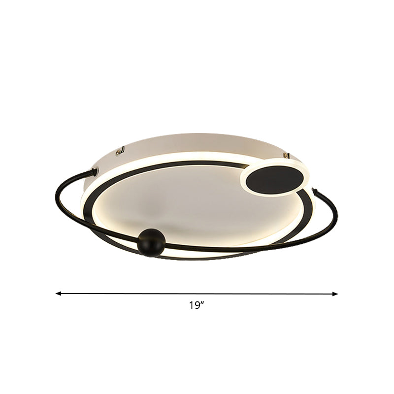 19"/23.5" W Metallic Rounded Flush Light Fixture Modern LED Flush Mount Lamp in Black, Warm/White Light Clearhalo 'Ceiling Lights' 'Close To Ceiling Lights' 'Close to ceiling' 'Flush mount' Lighting' 1712572