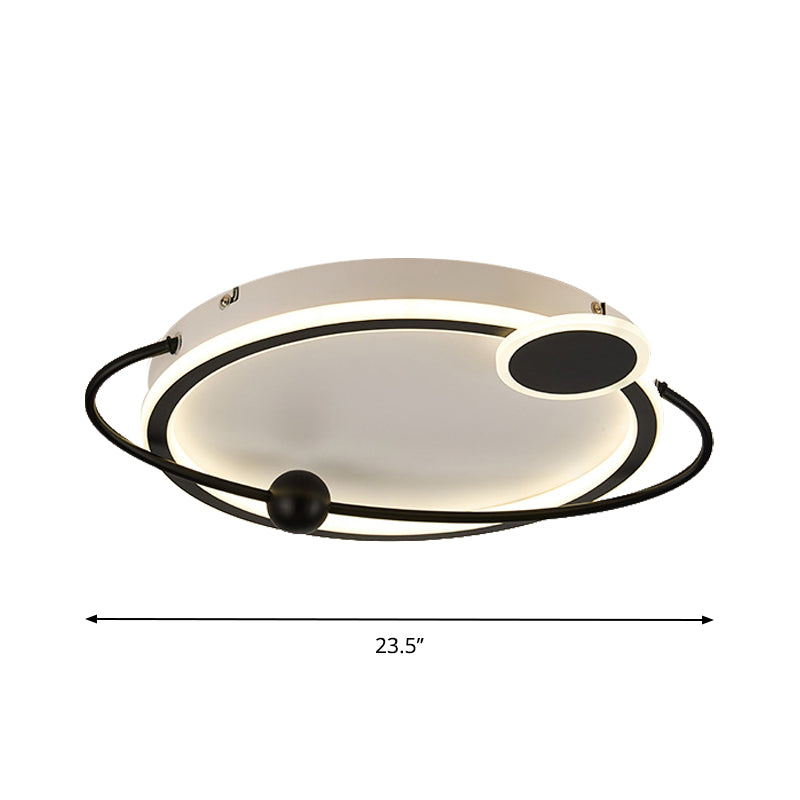 19"/23.5" W Metallic Rounded Flush Light Fixture Modern LED Flush Mount Lamp in Black, Warm/White Light Clearhalo 'Ceiling Lights' 'Close To Ceiling Lights' 'Close to ceiling' 'Flush mount' Lighting' 1712573