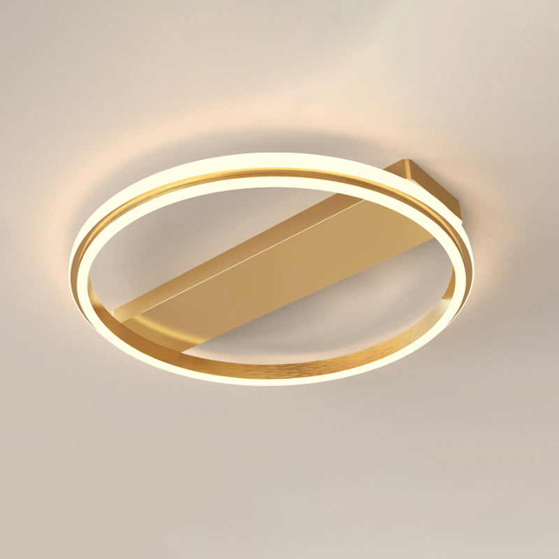 Metal Ringed and Rectangle Flush Mount Lamp Nordic Gold/Coffee LED Flush Ceiling Light, 16.5"/20.5" W Clearhalo 'Ceiling Lights' 'Close To Ceiling Lights' 'Close to ceiling' 'Flush mount' Lighting' 1712587