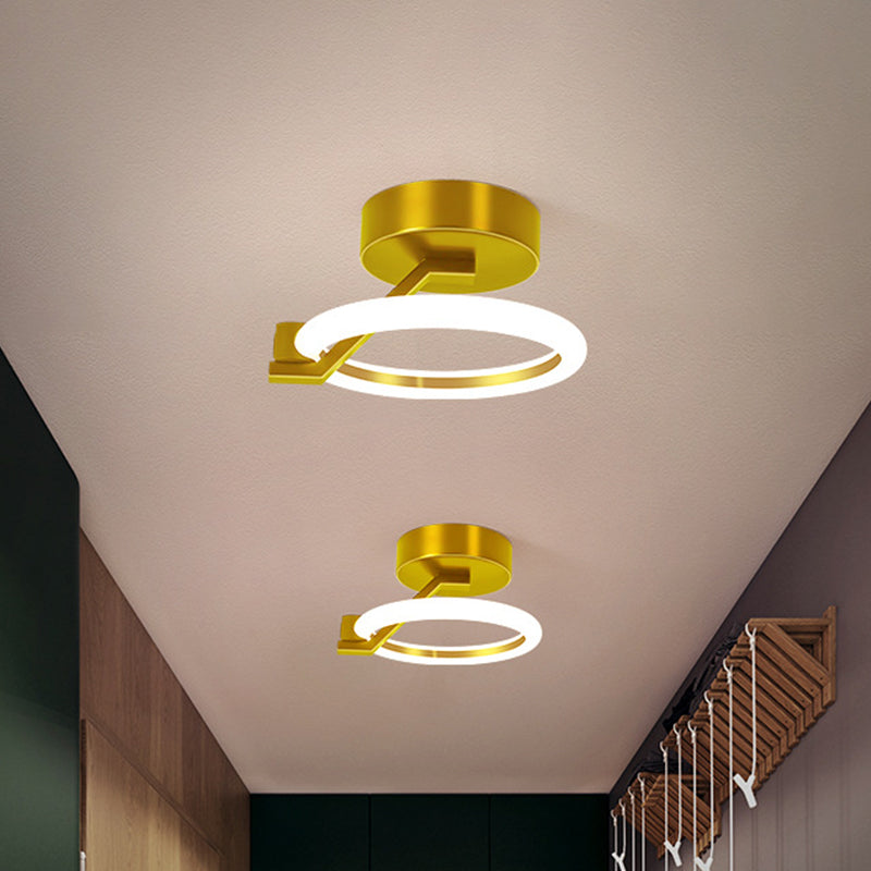 Circular Semi Flush Mount Minimalist Metal Black/Gold LED Flush Light Fixture in Warm/White Light Gold Clearhalo 'Ceiling Lights' 'Close To Ceiling Lights' 'Close to ceiling' 'Semi-flushmount' Lighting' 1712592