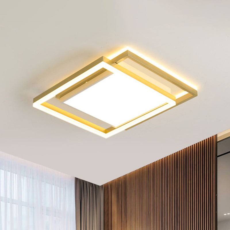 16"/19.5" W Gold Square Ceiling Flush Mount Nordic LED Metallic Flushmount Lighting, Warm/White Light Gold Clearhalo 'Ceiling Lights' 'Close To Ceiling Lights' 'Close to ceiling' 'Flush mount' Lighting' 1712601