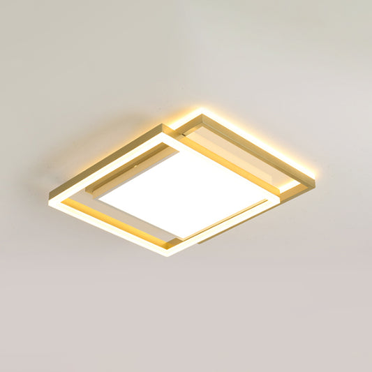 16"/19.5" W Gold Square Ceiling Flush Mount Nordic LED Metallic Flushmount Lighting, Warm/White Light Clearhalo 'Ceiling Lights' 'Close To Ceiling Lights' 'Close to ceiling' 'Flush mount' Lighting' 1712603