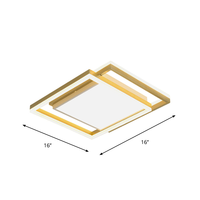 16"/19.5" W Gold Square Ceiling Flush Mount Nordic LED Metallic Flushmount Lighting, Warm/White Light Clearhalo 'Ceiling Lights' 'Close To Ceiling Lights' 'Close to ceiling' 'Flush mount' Lighting' 1712604