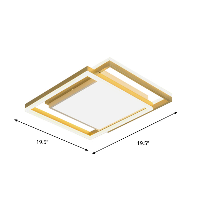 16"/19.5" W Gold Square Ceiling Flush Mount Nordic LED Metallic Flushmount Lighting, Warm/White Light Clearhalo 'Ceiling Lights' 'Close To Ceiling Lights' 'Close to ceiling' 'Flush mount' Lighting' 1712605