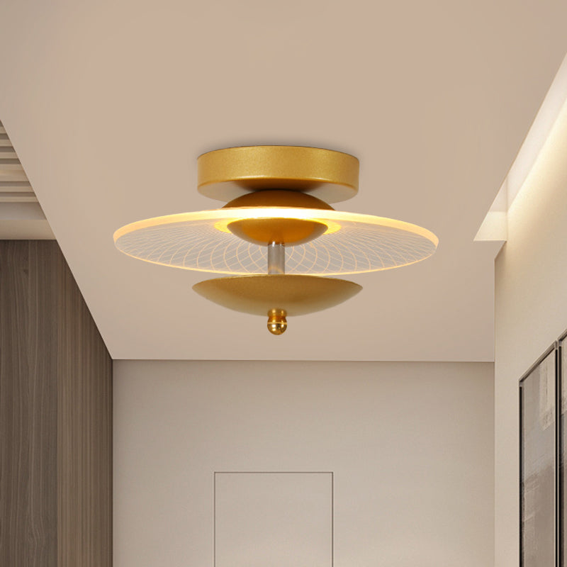 Round Acrylic Semi Flush Light Contemporary Black/Gold Finish LED Ceiling Lighting in Warm/White Light for Corridor Gold Clearhalo 'Ceiling Lights' 'Close To Ceiling Lights' 'Close to ceiling' 'Semi-flushmount' Lighting' 1712606