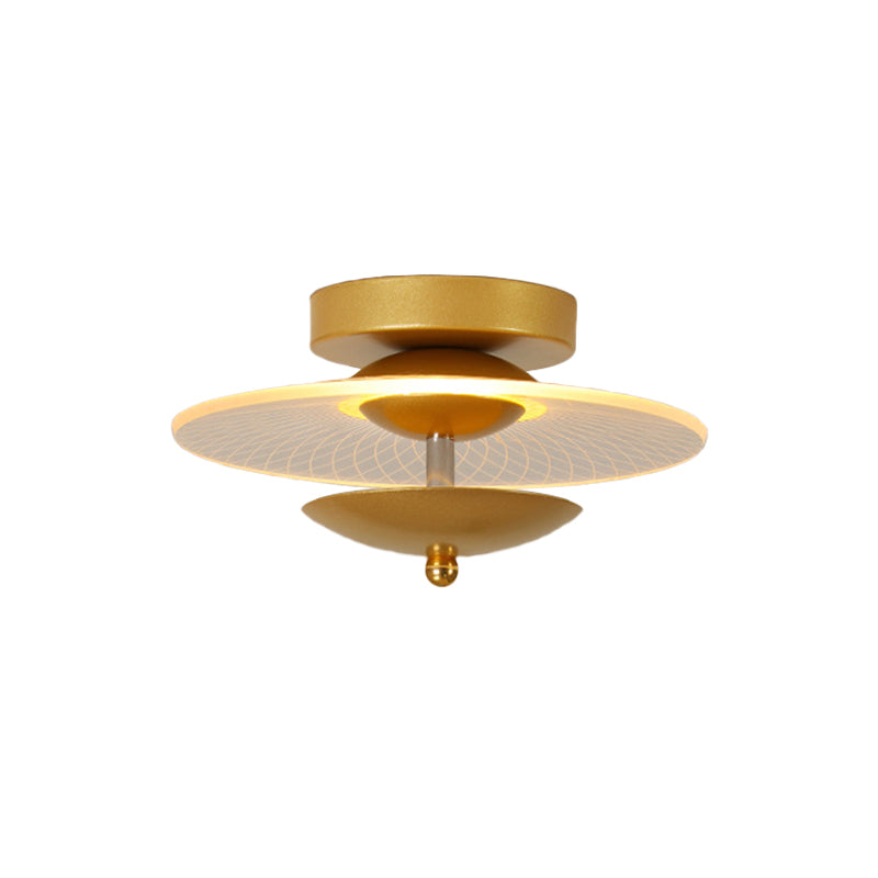 Round Acrylic Semi Flush Light Contemporary Black/Gold Finish LED Ceiling Lighting in Warm/White Light for Corridor Clearhalo 'Ceiling Lights' 'Close To Ceiling Lights' 'Close to ceiling' 'Semi-flushmount' Lighting' 1712607