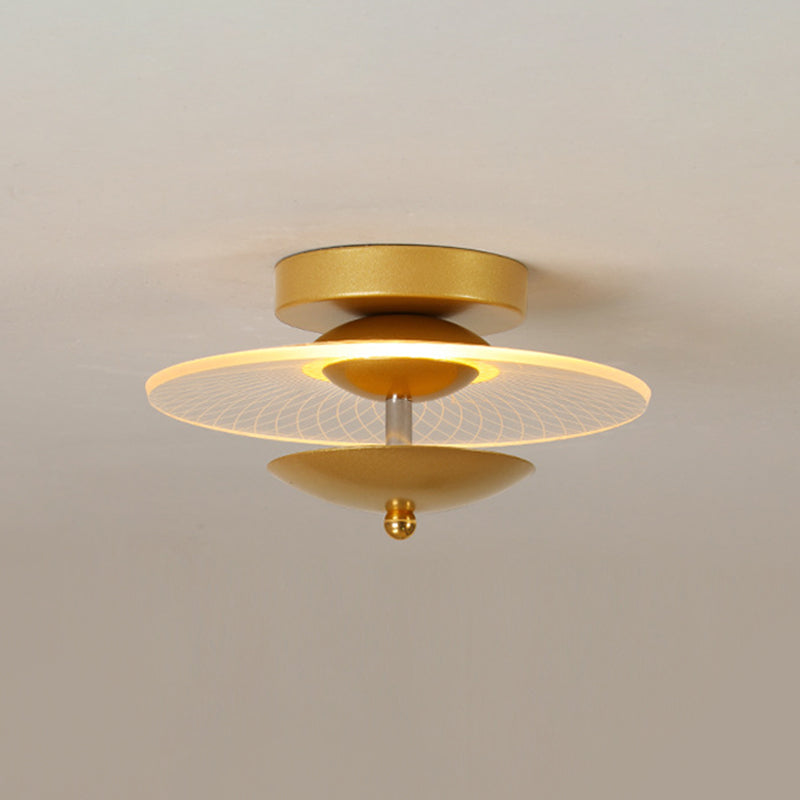 Round Acrylic Semi Flush Light Contemporary Black/Gold Finish LED Ceiling Lighting in Warm/White Light for Corridor Clearhalo 'Ceiling Lights' 'Close To Ceiling Lights' 'Close to ceiling' 'Semi-flushmount' Lighting' 1712608