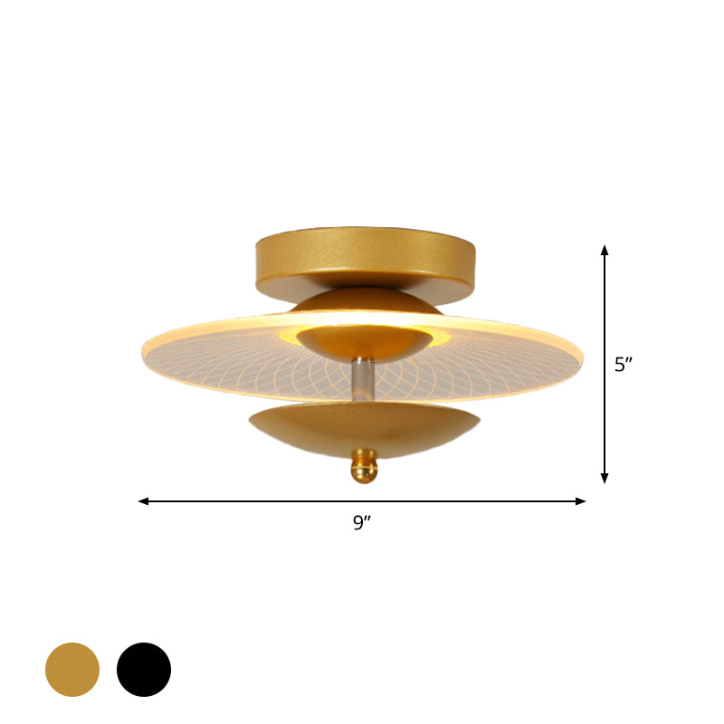 Round Acrylic Semi Flush Light Contemporary Black/Gold Finish LED Ceiling Lighting in Warm/White Light for Corridor Clearhalo 'Ceiling Lights' 'Close To Ceiling Lights' 'Close to ceiling' 'Semi-flushmount' Lighting' 1712609