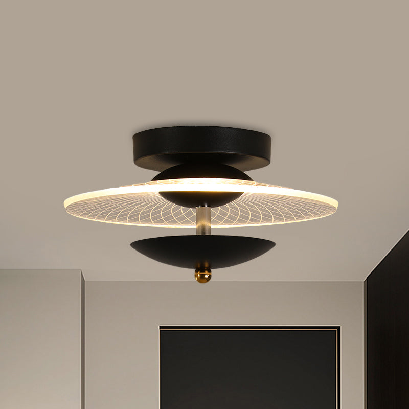 Round Acrylic Semi Flush Light Contemporary Black/Gold Finish LED Ceiling Lighting in Warm/White Light for Corridor Black Clearhalo 'Ceiling Lights' 'Close To Ceiling Lights' 'Close to ceiling' 'Semi-flushmount' Lighting' 1712610