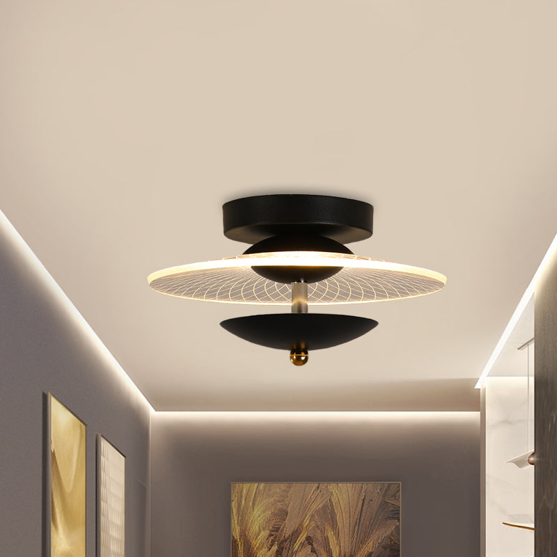 Round Acrylic Semi Flush Light Contemporary Black/Gold Finish LED Ceiling Lighting in Warm/White Light for Corridor Clearhalo 'Ceiling Lights' 'Close To Ceiling Lights' 'Close to ceiling' 'Semi-flushmount' Lighting' 1712611