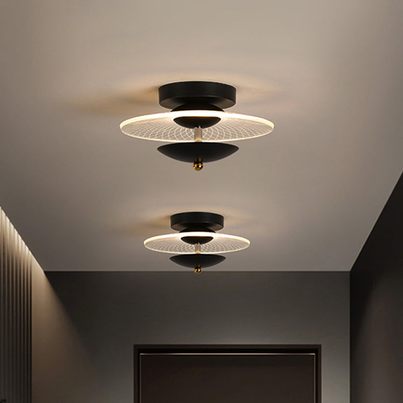 Round Acrylic Semi Flush Light Contemporary Black/Gold Finish LED Ceiling Lighting in Warm/White Light for Corridor Clearhalo 'Ceiling Lights' 'Close To Ceiling Lights' 'Close to ceiling' 'Semi-flushmount' Lighting' 1712612