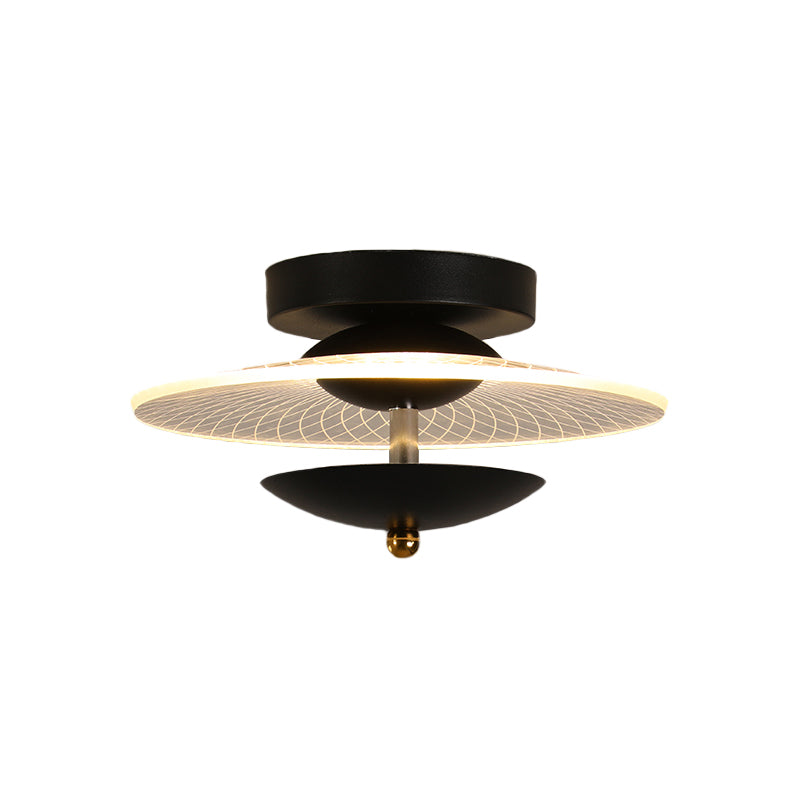 Round Acrylic Semi Flush Light Contemporary Black/Gold Finish LED Ceiling Lighting in Warm/White Light for Corridor Clearhalo 'Ceiling Lights' 'Close To Ceiling Lights' 'Close to ceiling' 'Semi-flushmount' Lighting' 1712613