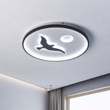 Rounded Metal Flush Light Nordic 16.5"/20.5"/24.5" Wide LED Black Flush Mount with Bird and Sun Pattern in Warm/White Light Black Clearhalo 'Ceiling Lights' 'Close To Ceiling Lights' 'Close to ceiling' 'Flush mount' Lighting' 1712630