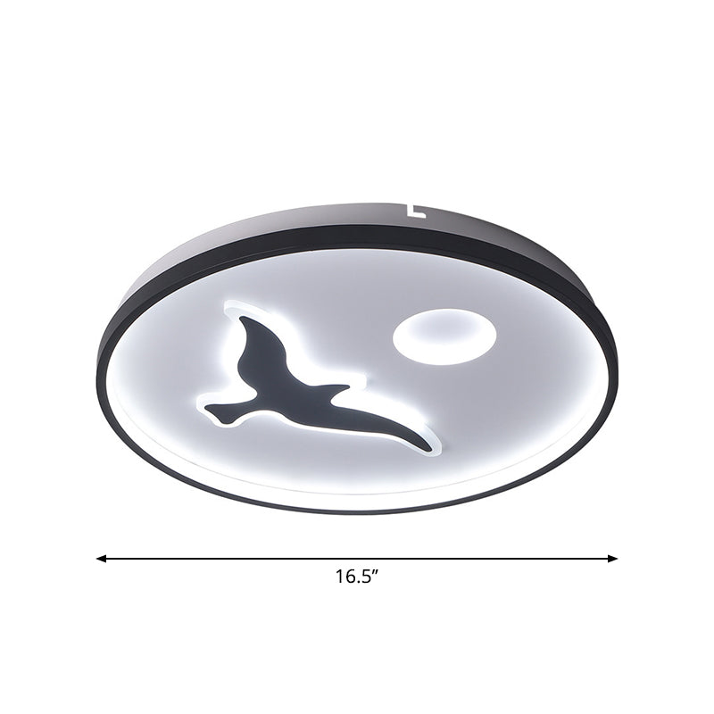 Rounded Metal Flush Light Nordic 16.5"/20.5"/24.5" Wide LED Black Flush Mount with Bird and Sun Pattern in Warm/White Light Clearhalo 'Ceiling Lights' 'Close To Ceiling Lights' 'Close to ceiling' 'Flush mount' Lighting' 1712633