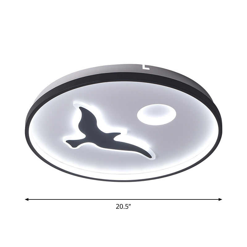 Rounded Metal Flush Light Nordic 16.5"/20.5"/24.5" Wide LED Black Flush Mount with Bird and Sun Pattern in Warm/White Light Clearhalo 'Ceiling Lights' 'Close To Ceiling Lights' 'Close to ceiling' 'Flush mount' Lighting' 1712634