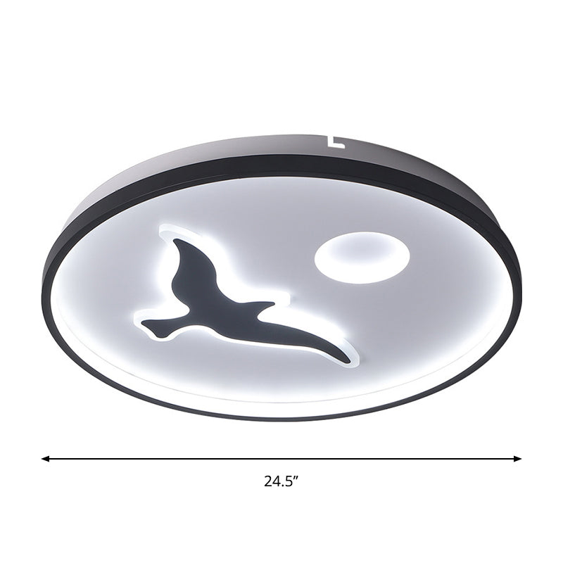 Rounded Metal Flush Light Nordic 16.5"/20.5"/24.5" Wide LED Black Flush Mount with Bird and Sun Pattern in Warm/White Light Clearhalo 'Ceiling Lights' 'Close To Ceiling Lights' 'Close to ceiling' 'Flush mount' Lighting' 1712635