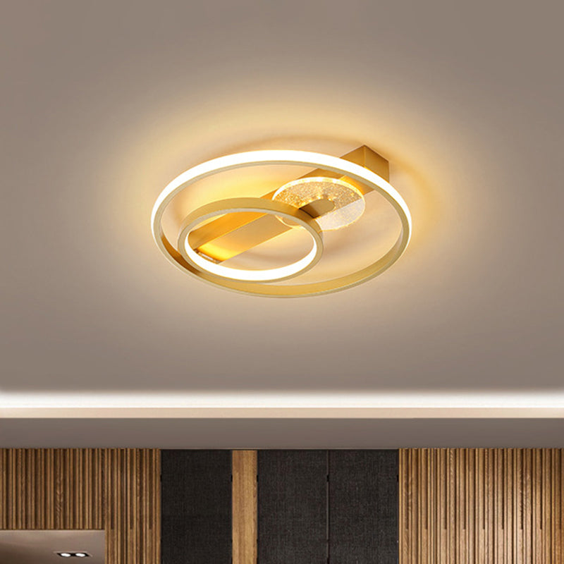 Metal Hoop Flushmount Lighting Simple Style Gold/White and Black LED Ceiling Flush in White/Warm Light, 16.5"/20.5" Wide Gold Clearhalo 'Ceiling Lights' 'Close To Ceiling Lights' 'Close to ceiling' 'Flush mount' Lighting' 1712648