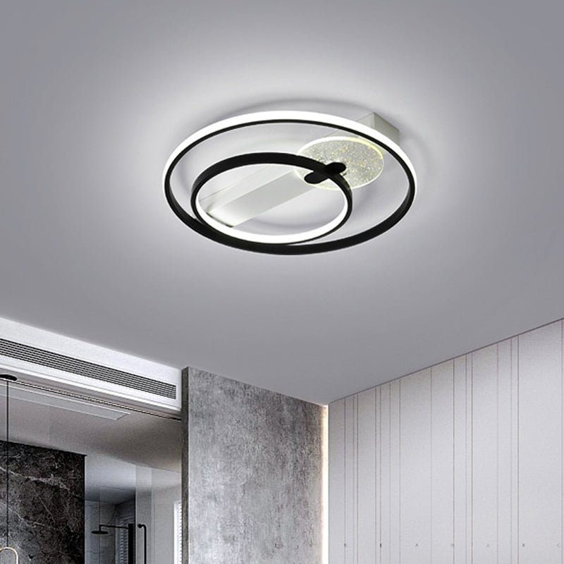 Metal Hoop Flushmount Lighting Simple Style Gold/White and Black LED Ceiling Flush in White/Warm Light, 16.5"/20.5" Wide Black-White Clearhalo 'Ceiling Lights' 'Close To Ceiling Lights' 'Close to ceiling' 'Flush mount' Lighting' 1712653