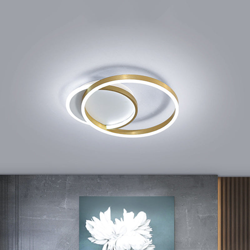 Gold/Coffee Double Hoop Flush Ceiling Light Modern 16"/19" Width LED Metallic Flush Mount Fixture in Warm/White Light for Bedroom Gold Clearhalo 'Ceiling Lights' 'Close To Ceiling Lights' 'Close to ceiling' 'Flush mount' Lighting' 1712657