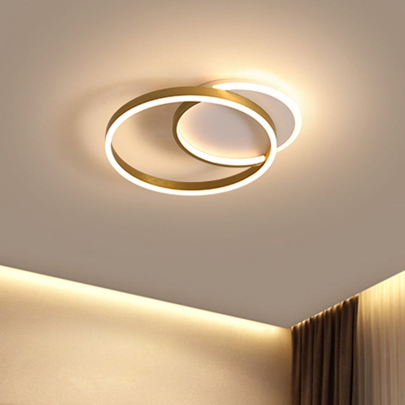 Gold/Coffee Double Hoop Flush Ceiling Light Modern 16"/19" Width LED Metallic Flush Mount Fixture in Warm/White Light for Bedroom Clearhalo 'Ceiling Lights' 'Close To Ceiling Lights' 'Close to ceiling' 'Flush mount' Lighting' 1712658