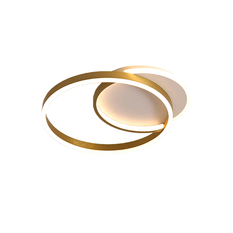 Gold/Coffee Double Hoop Flush Ceiling Light Modern 16"/19" Width LED Metallic Flush Mount Fixture in Warm/White Light for Bedroom Clearhalo 'Ceiling Lights' 'Close To Ceiling Lights' 'Close to ceiling' 'Flush mount' Lighting' 1712659