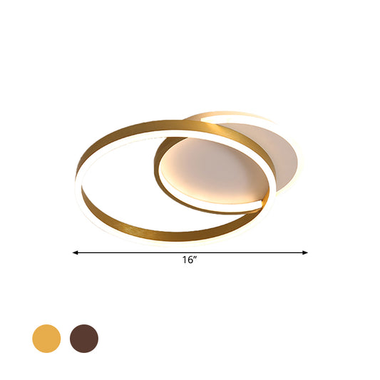 Gold/Coffee Double Hoop Flush Ceiling Light Modern 16"/19" Width LED Metallic Flush Mount Fixture in Warm/White Light for Bedroom Clearhalo 'Ceiling Lights' 'Close To Ceiling Lights' 'Close to ceiling' 'Flush mount' Lighting' 1712660