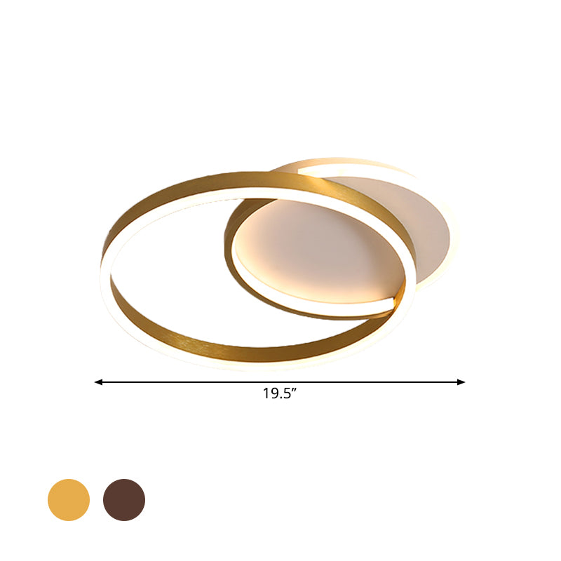 Gold/Coffee Double Hoop Flush Ceiling Light Modern 16"/19" Width LED Metallic Flush Mount Fixture in Warm/White Light for Bedroom Clearhalo 'Ceiling Lights' 'Close To Ceiling Lights' 'Close to ceiling' 'Flush mount' Lighting' 1712661