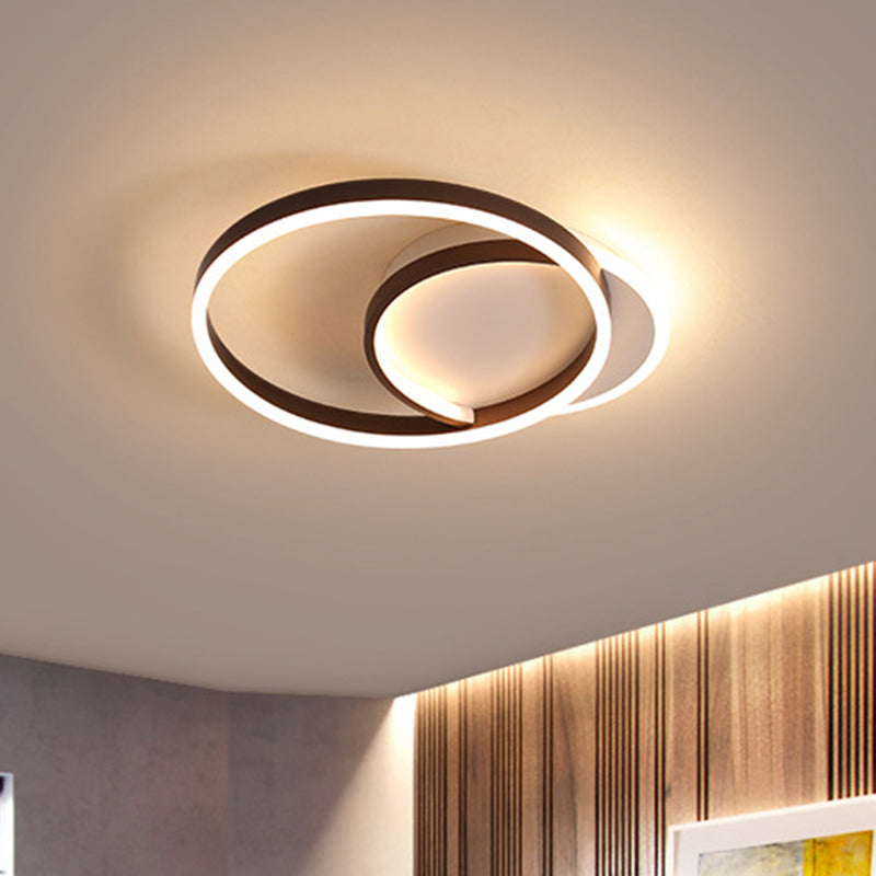 Gold/Coffee Double Hoop Flush Ceiling Light Modern 16"/19" Width LED Metallic Flush Mount Fixture in Warm/White Light for Bedroom Coffee Clearhalo 'Ceiling Lights' 'Close To Ceiling Lights' 'Close to ceiling' 'Flush mount' Lighting' 1712662