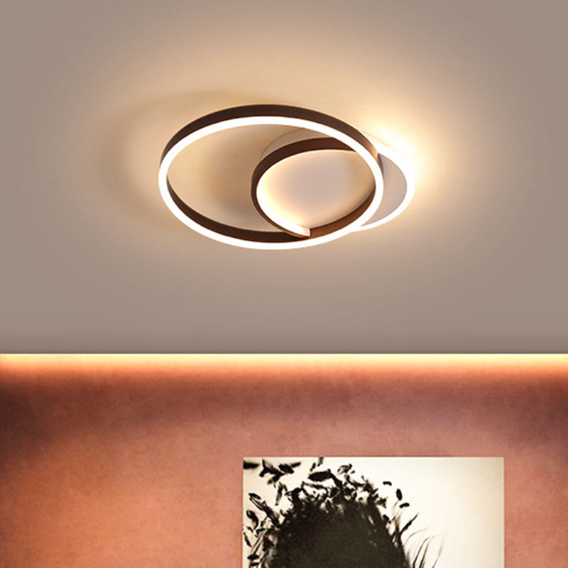 Gold/Coffee Double Hoop Flush Ceiling Light Modern 16"/19" Width LED Metallic Flush Mount Fixture in Warm/White Light for Bedroom Clearhalo 'Ceiling Lights' 'Close To Ceiling Lights' 'Close to ceiling' 'Flush mount' Lighting' 1712663