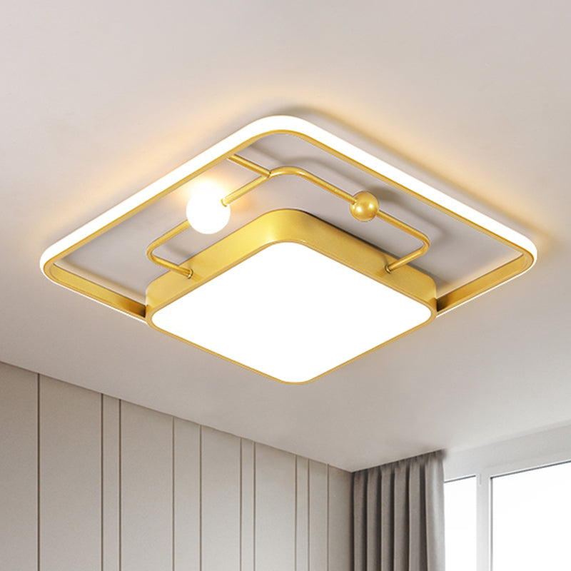 Square Flush Light Fixture Modernist Iron Black/Gold LED Ceiling Mounted Fixture in Warm/White Light, 16.5"/20.5" Width Gold Clearhalo 'Ceiling Lights' 'Close To Ceiling Lights' 'Close to ceiling' 'Flush mount' Lighting' 1712684