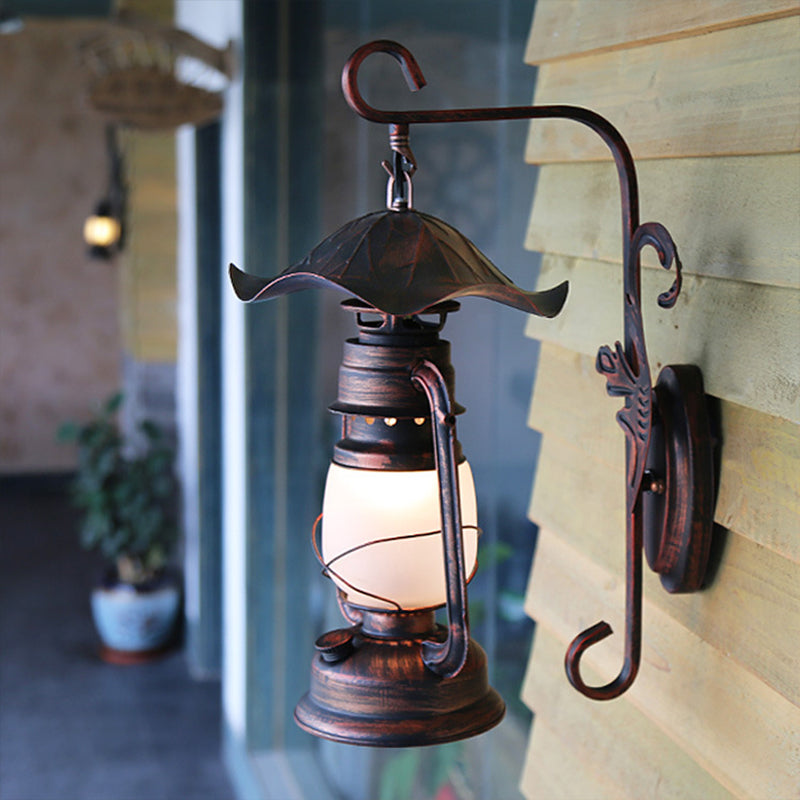 Single Bulb Wall Lighting Rural Kerosene Lamp Frosted Glass Wall Light Sconce in Weathered Copper Weathered Copper Clearhalo 'Wall Lamps & Sconces' 'Wall Lights' Lighting' 1712782