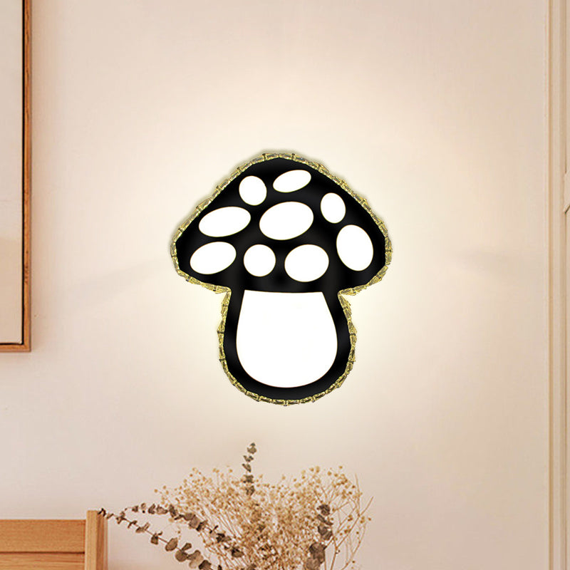 Mushroom Wall Mount Lighting Minimalist Crystal LED Bedside Surface Wall Sconce in Black, 2 Color Light Black 2 Color Clearhalo 'Cast Iron' 'Glass' 'Industrial' 'Modern wall lights' 'Modern' 'Tiffany' 'Traditional wall lights' 'Wall Lamps & Sconces' 'Wall Lights' Lighting' 1712806