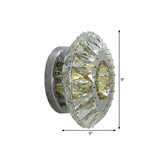 Faceted Crystal Round Wall Mounted Lamp Contemporary LED Chrome Sconce in 3 Color Light Clearhalo 'Cast Iron' 'Glass' 'Industrial' 'Modern wall lights' 'Modern' 'Tiffany' 'Traditional wall lights' 'Wall Lamps & Sconces' 'Wall Lights' Lighting' 1712813