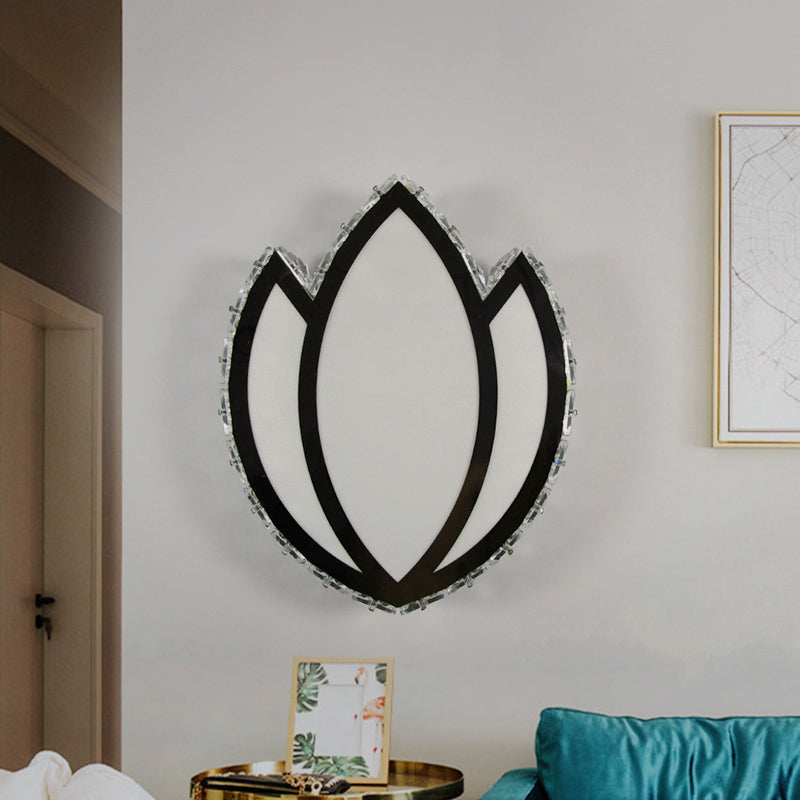 Modern LED Flush Wall Sconce White Lotus Petal Wall Lamp with Faceted Crystal Shade in Warm/White Light White Clearhalo 'Cast Iron' 'Glass' 'Industrial' 'Modern wall lights' 'Modern' 'Tiffany' 'Traditional wall lights' 'Wall Lamps & Sconces' 'Wall Lights' Lighting' 1712818