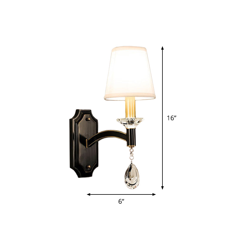 Cut Crystal Teardrop Wall Mount Light Vintage 1/2-Bulb Brown Wall Lamp Fixture with Conic Fabric Shade Clearhalo 'Cast Iron' 'Glass' 'Industrial' 'Modern wall lights' 'Modern' 'Tiffany' 'Traditional wall lights' 'Wall Lamps & Sconces' 'Wall Lights' Lighting' 1712842