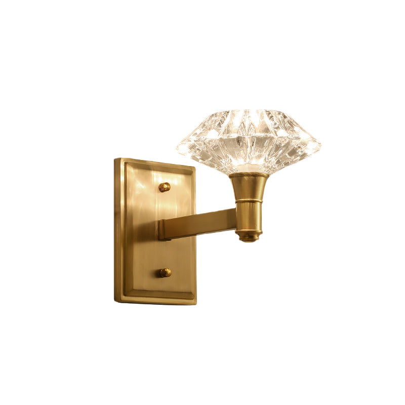 Mussel Wall Mounted Lighting Simplicity Clear Crystal 1/2-Light Doorway Wall Lamp with Clean-Lined Arm in Brass Clearhalo 'Modern wall lights' 'Modern' 'Wall Lamps & Sconces' 'Wall Lights' Lighting' 1712850