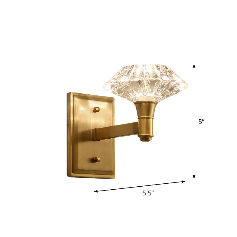 Mussel Wall Mounted Lighting Simplicity Clear Crystal 1/2-Light Doorway Wall Lamp with Clean-Lined Arm in Brass Clearhalo 'Modern wall lights' 'Modern' 'Wall Lamps & Sconces' 'Wall Lights' Lighting' 1712851