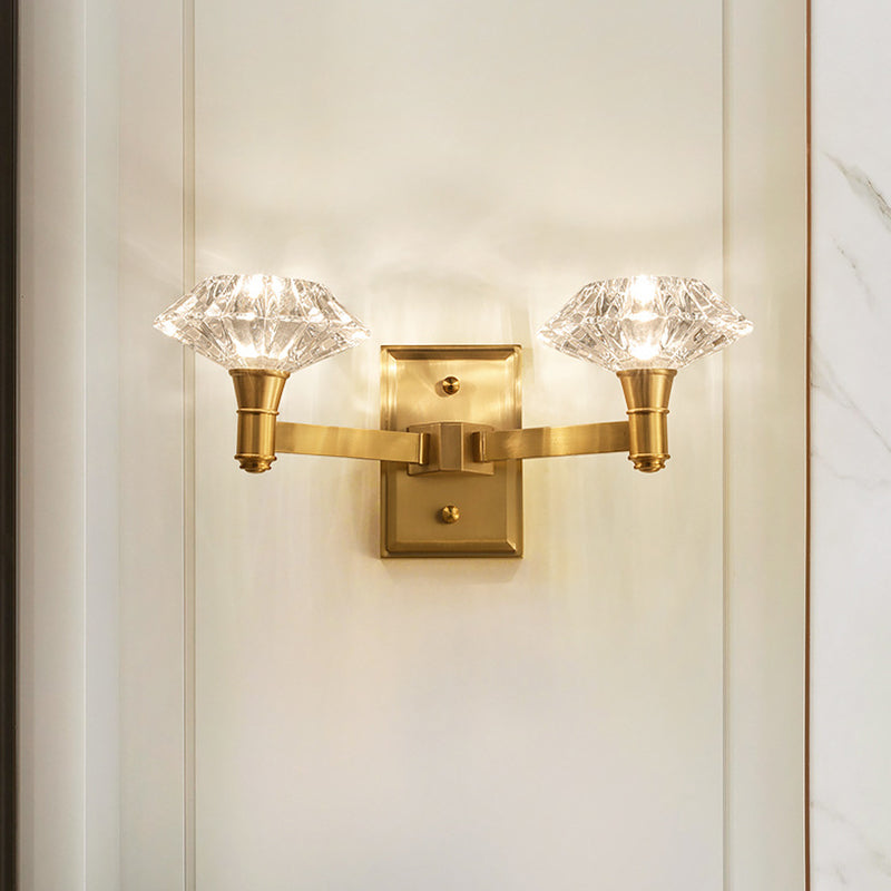 Mussel Wall Mounted Lighting Simplicity Clear Crystal 1/2-Light Doorway Wall Lamp with Clean-Lined Arm in Brass 2.0 Brass Clearhalo 'Modern wall lights' 'Modern' 'Wall Lamps & Sconces' 'Wall Lights' Lighting' 1712852