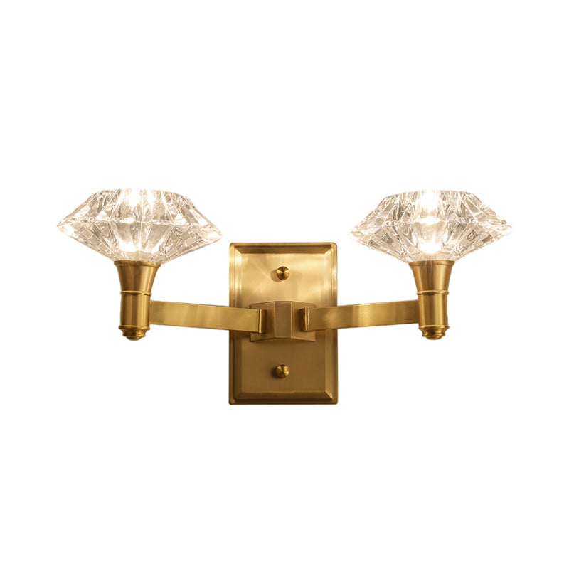 Mussel Wall Mounted Lighting Simplicity Clear Crystal 1/2-Light Doorway Wall Lamp with Clean-Lined Arm in Brass Clearhalo 'Modern wall lights' 'Modern' 'Wall Lamps & Sconces' 'Wall Lights' Lighting' 1712854