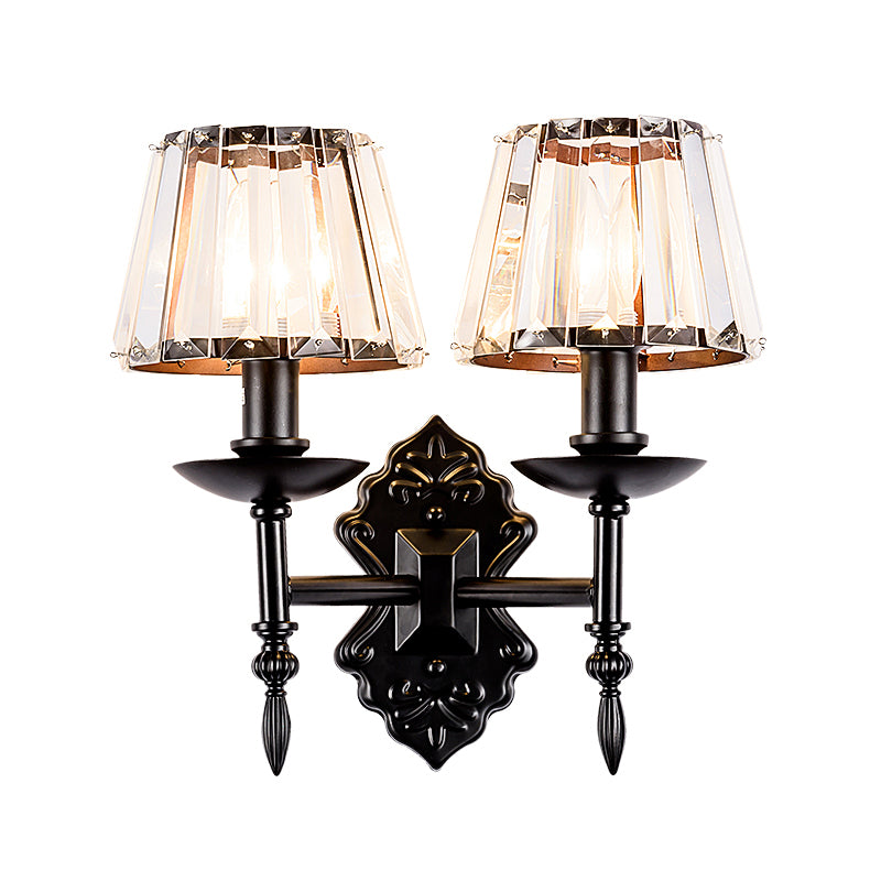 Cone Wall Mounted Lamp Simple Crystal Prisms 1/2-Head Black Wall Light with Candlestick Design Clearhalo 'Modern wall lights' 'Modern' 'Wall Lamps & Sconces' 'Wall Lights' Lighting' 1712863