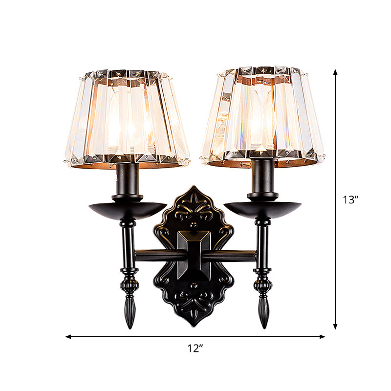 Cone Wall Mounted Lamp Simple Crystal Prisms 1/2-Head Black Wall Light with Candlestick Design Clearhalo 'Modern wall lights' 'Modern' 'Wall Lamps & Sconces' 'Wall Lights' Lighting' 1712865