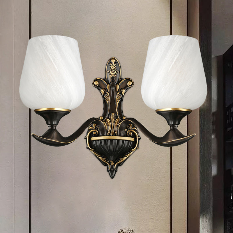 Milky Glass Cup-Like Wall Lamp Traditional 1/2-Light Bedside Wall Lighting Fixture in Black and Gold 2.0 Black-Gold Clearhalo 'Wall Lamps & Sconces' 'Wall Lights' Lighting' 1712908