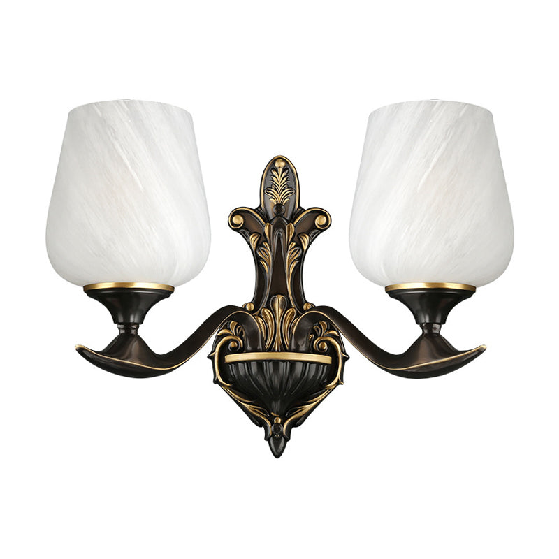 Milky Glass Cup-Like Wall Lamp Traditional 1/2-Light Bedside Wall Lighting Fixture in Black and Gold Clearhalo 'Wall Lamps & Sconces' 'Wall Lights' Lighting' 1712910